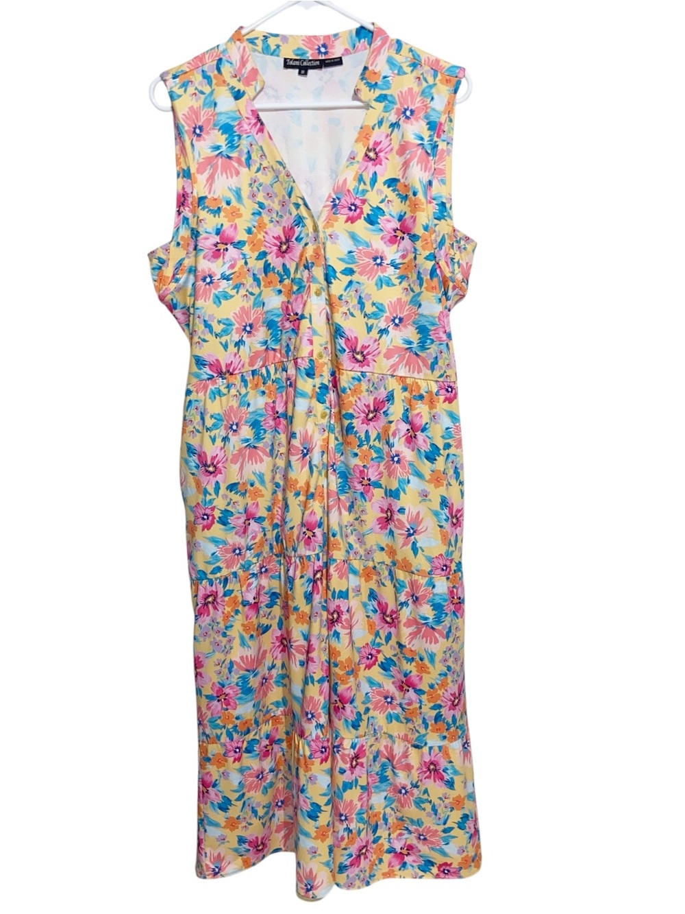Tolani Dress Womens Medium Tiered Ditsy Floral Maxi Pockets Button Cottagecore